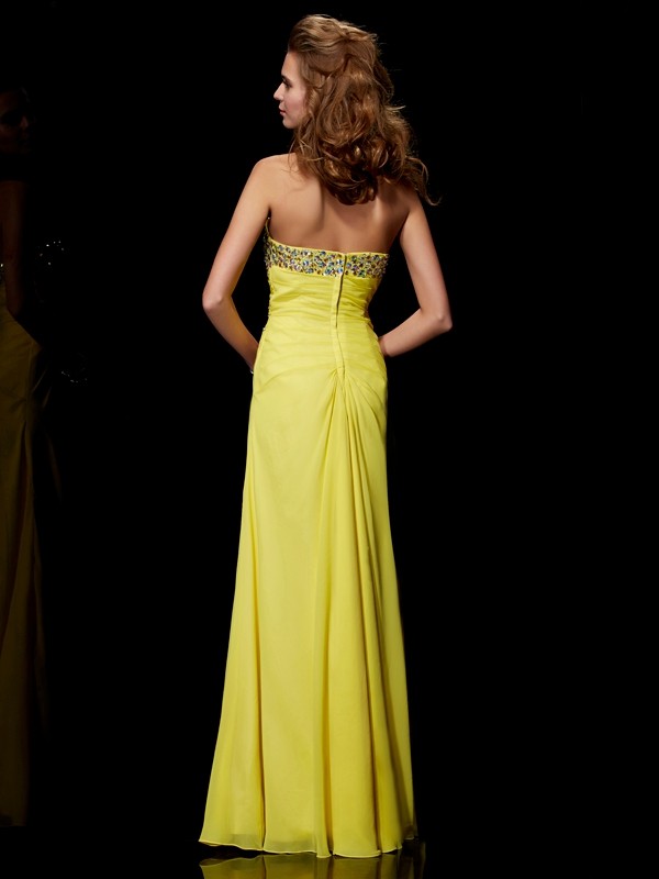 A-Line/Princess Sweetheart Sleeveless Long Chiffon Beading Dresses 5090