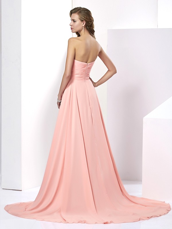 A-Line/Princess Sweetheart Sleeveless Long Beading Chiffon Dresses 5086