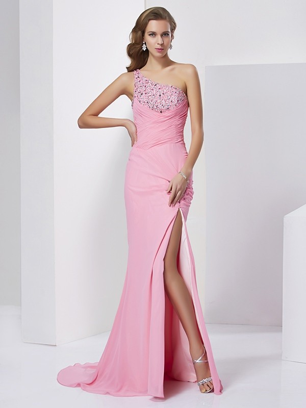 Sheath/Column Sweetheart Sleeveless Beading Long Chiffon Dresses 6800