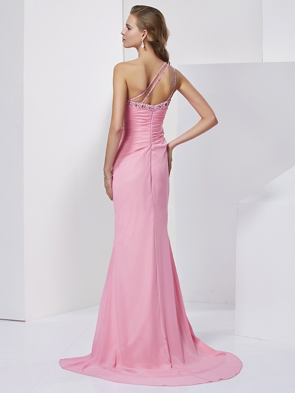 Sheath/Column Sweetheart Sleeveless Beading Long Chiffon Dresses 6800