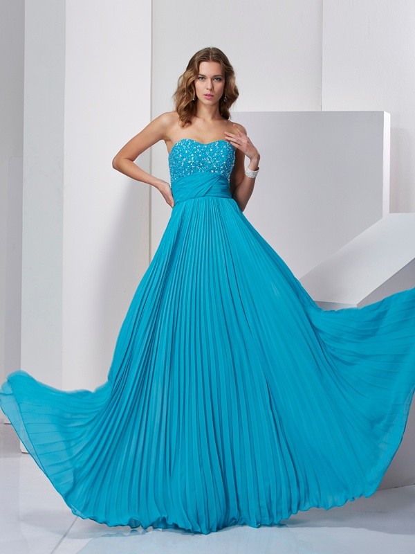 A-Line/Princess Sleeveless Sweetheart Long Beading Chiffon Dresses 4627