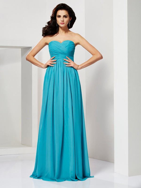 A-Line/Princess Pleats Sweetheart Sleeveless Long Chiffon Dresses 3961