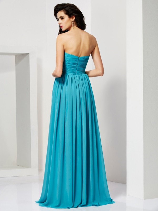 A-Line/Princess Pleats Sweetheart Sleeveless Long Chiffon Dresses 3961