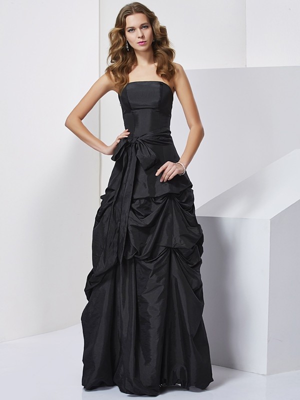 Sheath/Column Strapless Sleeveless Bowknot Long Taffeta Dresses 6681