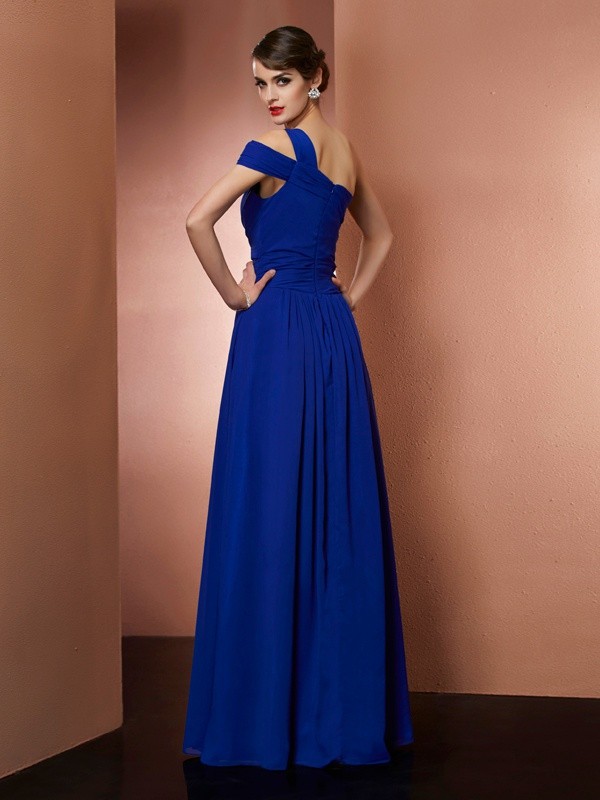 A-Line/Princess One-Shoulder Sleeveless Pleats Long Chiffon Dresses 3921