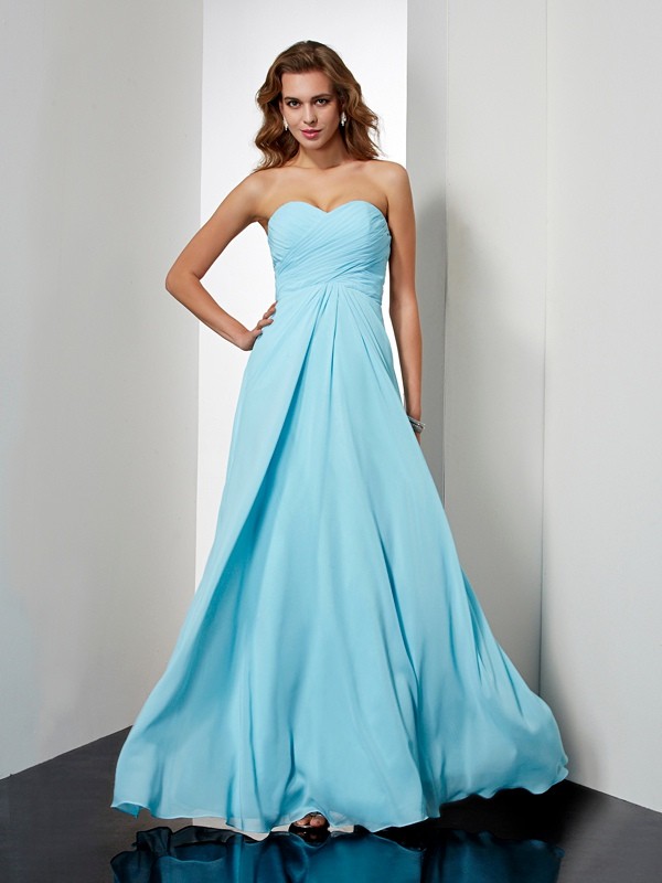 A-Line/Princess Sweetheart Sleeveless Beading Long Chiffon Dresses 5035