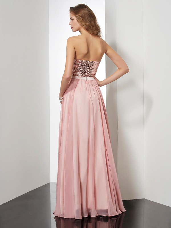 A-Line/Princess Strapless Sleeveless Paillette Long Chiffon Dresses 4782