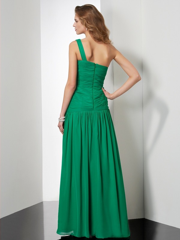 A-Line/Princess One-Shoulder Sleeveless Pleats Long Chiffon Dresses 3922