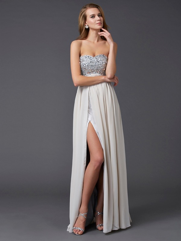 A-Line/Princess Sweetheart Sleeveless Rhinestone Long Chiffon Dresses 5108