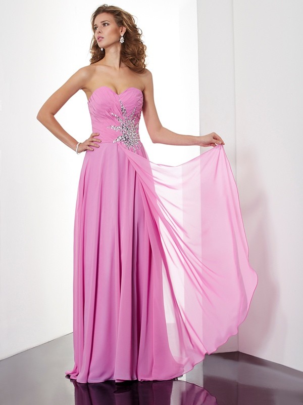 A-Line/Princess Sweetheart Sleeveless Ruched Long Chiffon Dresses 5112