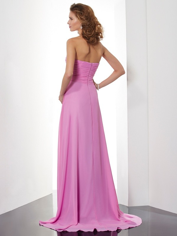 A-Line/Princess Sweetheart Sleeveless Ruched Long Chiffon Dresses 5112