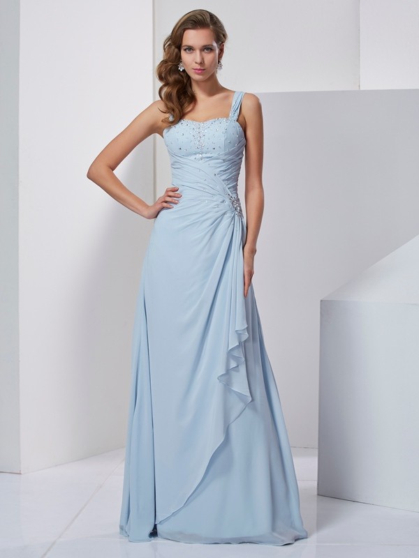 A-Line/Princess Straps Sleeveless Beading Long Chiffon Dresses 4841