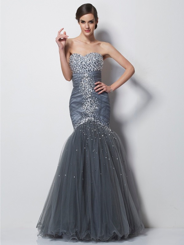 Trumpet/Mermaid Sweetheart Sleeveless Beading Long Net Dresses 7525