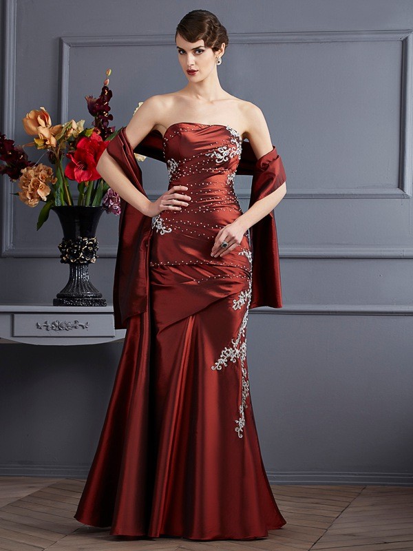 Sheath/Column Strapless Sleeveless Beading Long Taffeta Dresses 6680