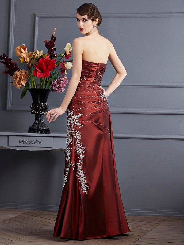 Sheath/Column Strapless Sleeveless Beading Long Taffeta Dresses 6680