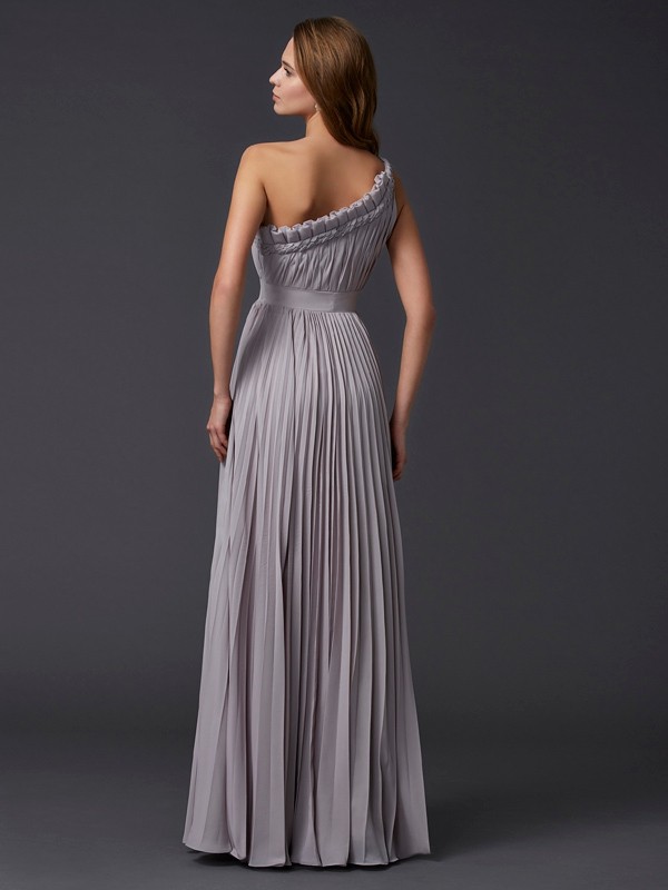 A-Line/Princess One-Shoulder Sleeveless Pleats Long Chiffon Dresses 3923