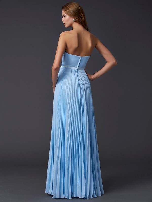 A-Line/Princess Strapless Sleeveless Ruched Long Chiffon Dresses 4787