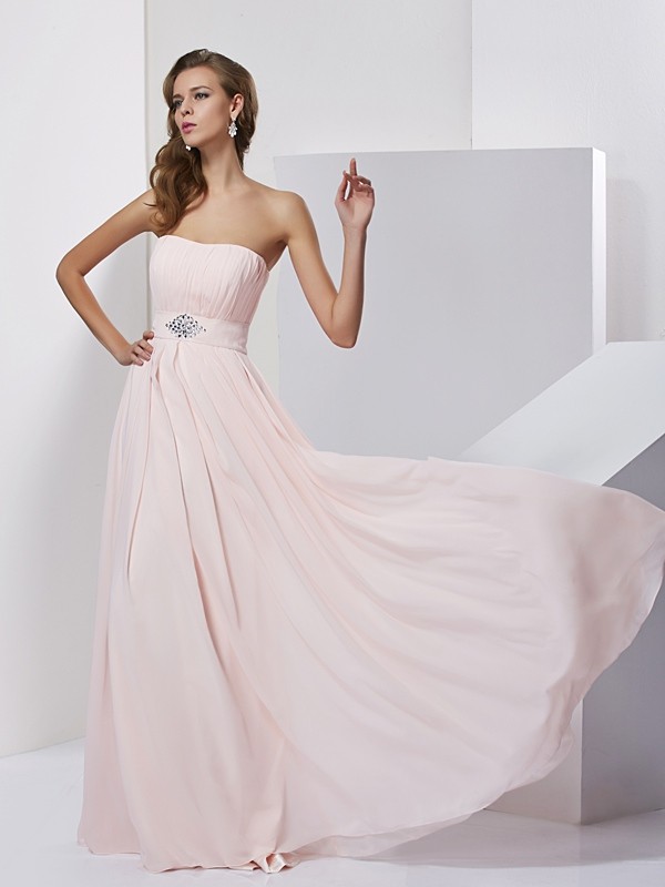 A-Line/Princess Strapless Sleeveless Long Chiffon Dresses 4780