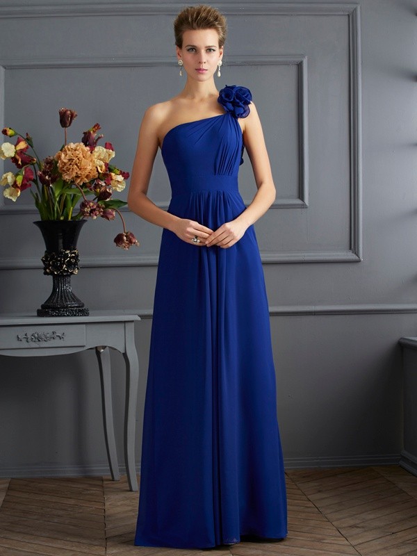 A-Line/Princess One-Shoulder Sleeveless Pleats Long Chiffon Dresses 3924