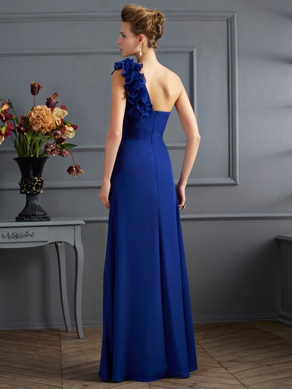 A-Line/Princess One-Shoulder Sleeveless Pleats Long Chiffon Dresses 3924