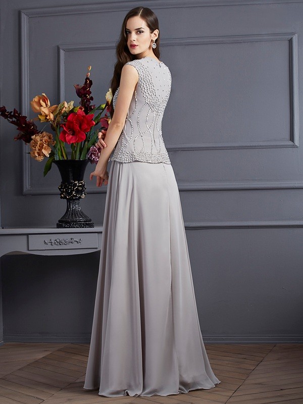 A-Line/Princess Square Sleeveless Beading Long Chiffon Dresses 4743