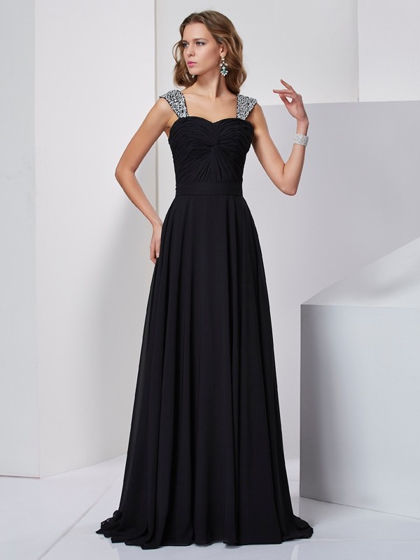 A-Line/Princess Straps Sleeveless Beading Long Chiffon Dresses 4842