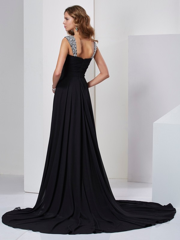 A-Line/Princess Straps Sleeveless Beading Long Chiffon Dresses 4842