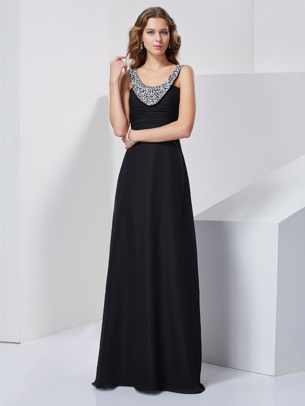 A-Line/Princess Scoop Sleeveless Beading Long Chiffon Dresses 4341