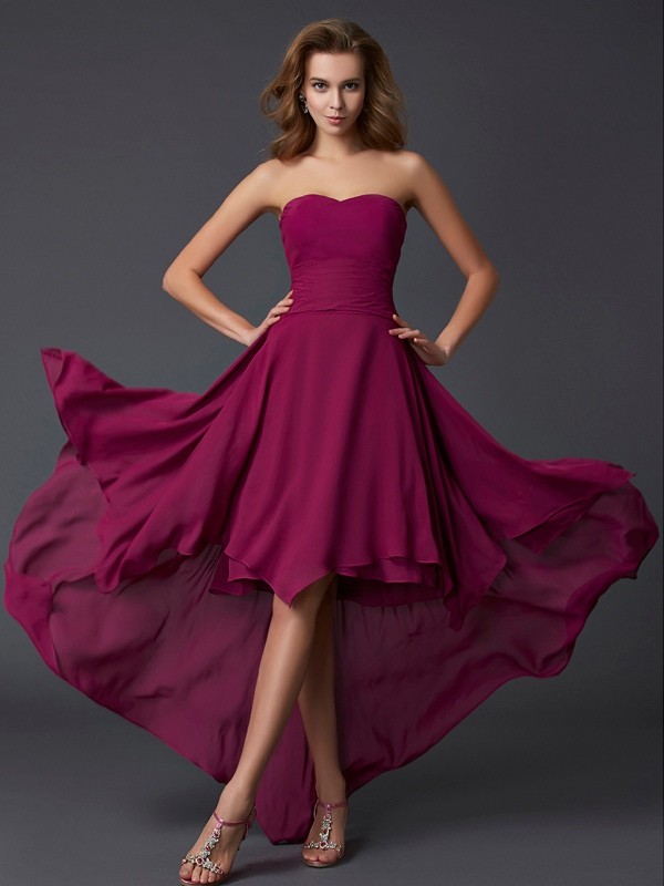 A-Line/Princess Sweetheart Sleeveless Pleats High Low Chiffon Dresses 5100