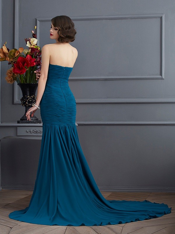 Trumpet/Mermaid Strapless Sleeveless Beading Applique Long Chiffon Dresses 7417