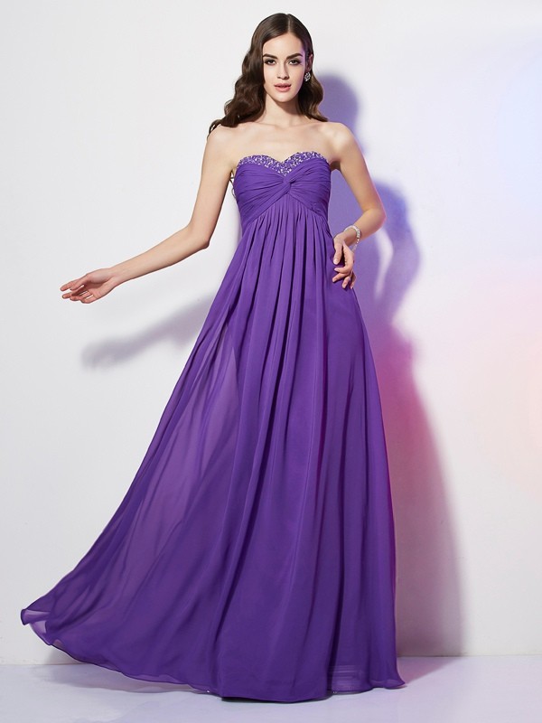 A-Line/Princess Sweetheart Sleeveless Beading Long Chiffon Dresses 5038