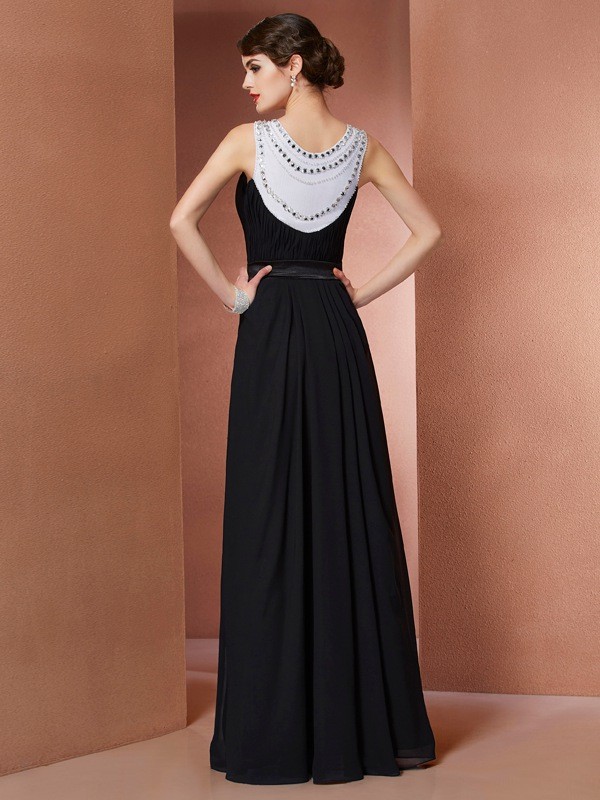 Sheath/Column Scoop Sleeveless Beading Long Chiffon Dresses 6392