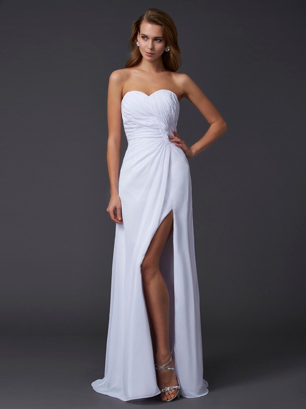 Sheath/Column Sweetheart Sleeveless Pleats Long Chiffon Dresses 6821