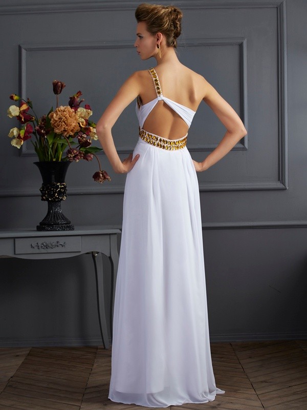 A-Line/Princess One-Shoulder Sleeveless Beading Long Chiffon Dresses 3893