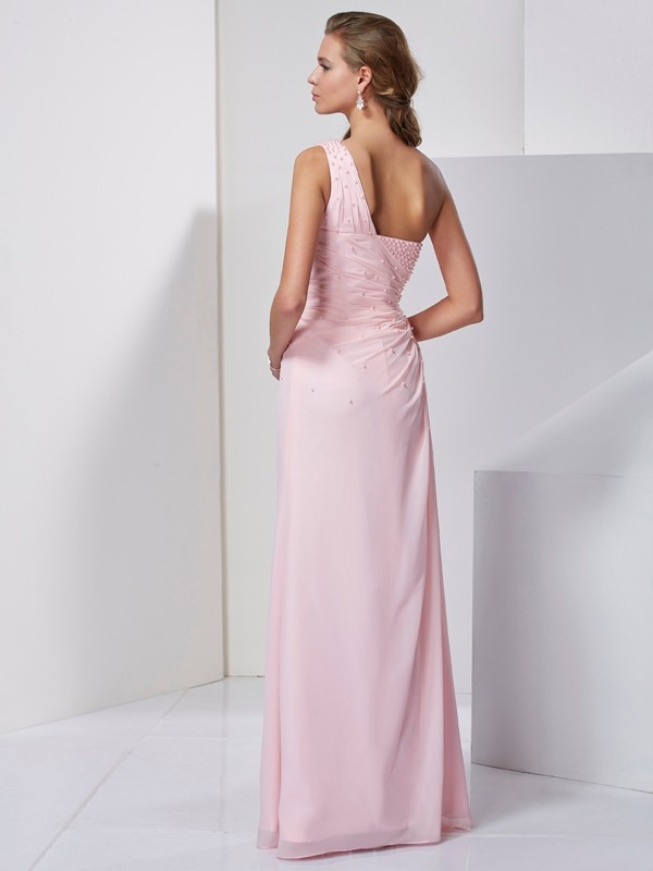 Sheath/Column One-Shoulder Sleeveless Beading Long Chiffon Dresses 6183