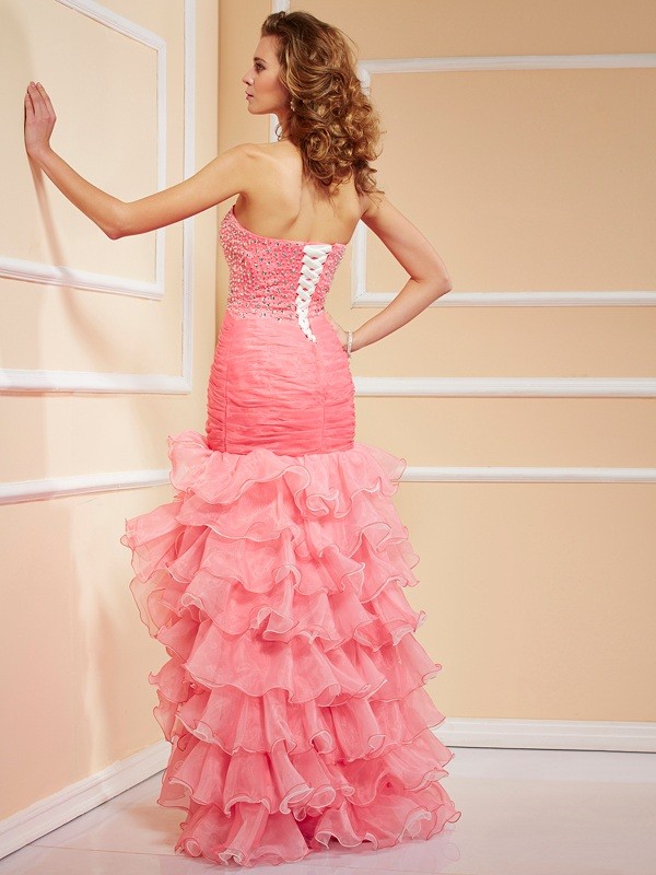 Trumpet/Mermaid Sweetheart Sleeveless Ruffles High Low Organza Dresses 7542