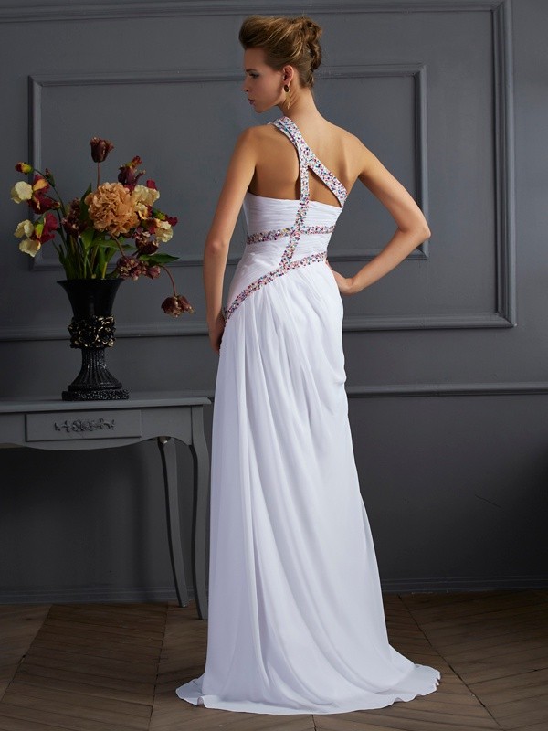 Sheath/Column One-Shoulder Sleeveless Beading Long Chiffon Dresses 6184