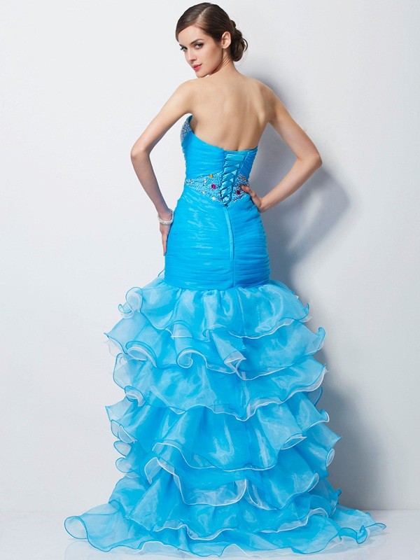 Trumpet/Mermaid Sweetheart Sleeveless Beading High Low Tulle Dresses 7519