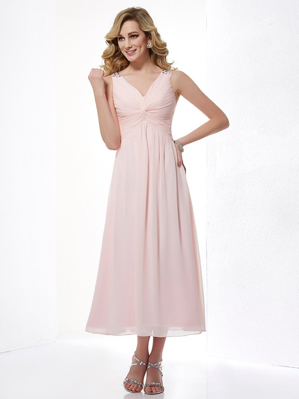 A-Line/Princess V-neck Sleeveless Pleats Short Chiffon Dresses 5551