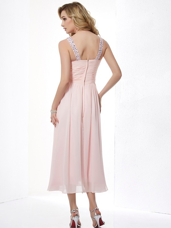 A-Line/Princess V-neck Sleeveless Pleats Short Chiffon Dresses 5551