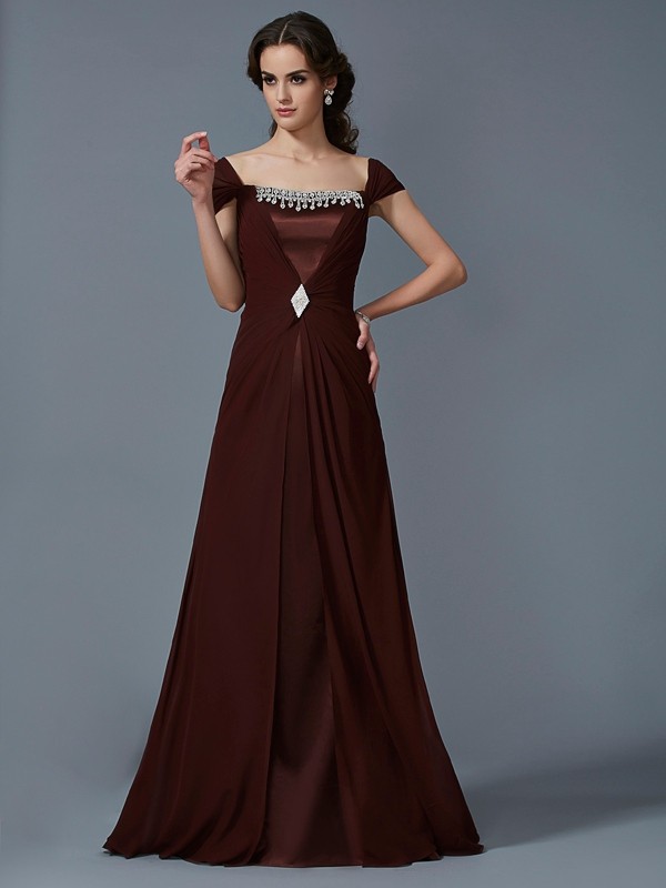 A-Line/Princess Strapless Short Sleeves Long Chiffon Dresses 4761