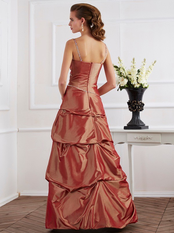 Sheath/Column Spaghetti Straps Sleeveless Beading Long Taffeta Dresses 6643