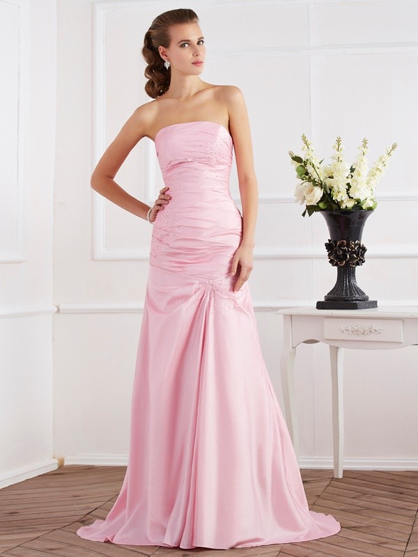 Trumpet/Mermaid Strapless Sleeveless Beading Long Taffeta Dresses 7422