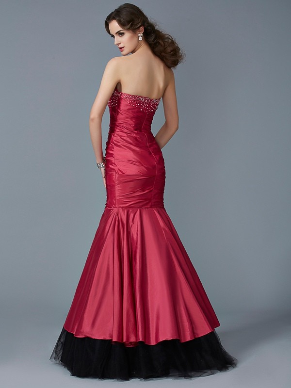 Trumpet/Mermaid Strapless Sleeveless Beading Long Taffeta Dresses 7423