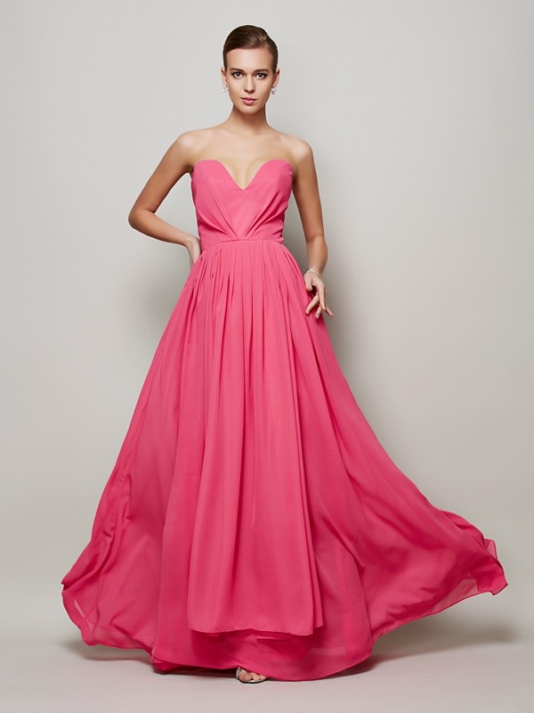 A-Line/Princess Sweetheart Sleeveless Pleats Long Chiffon Dresses 5103