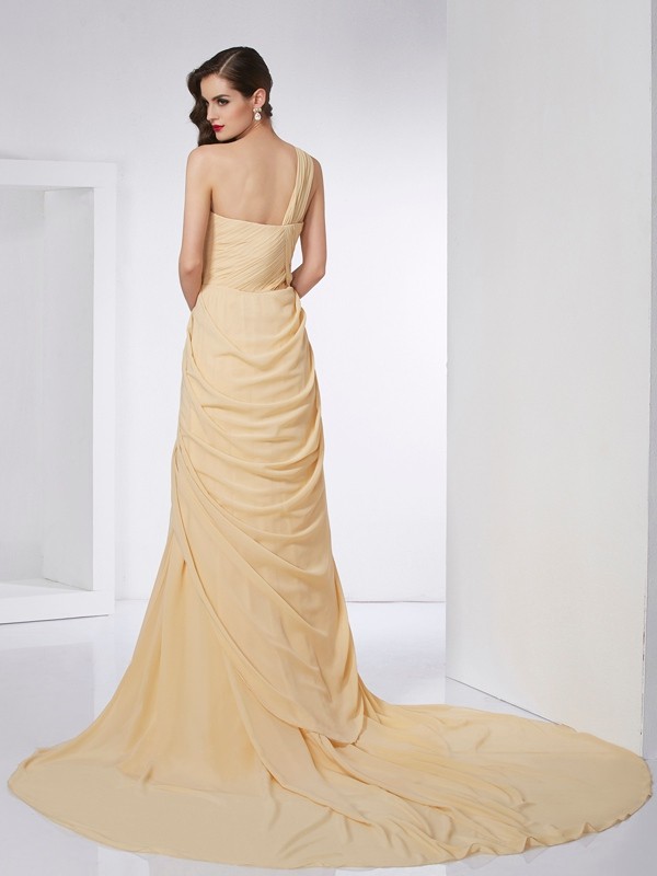 A-Line/Princess One-Shoulder Sleeveless Pleats Long Chiffon Dresses 3926