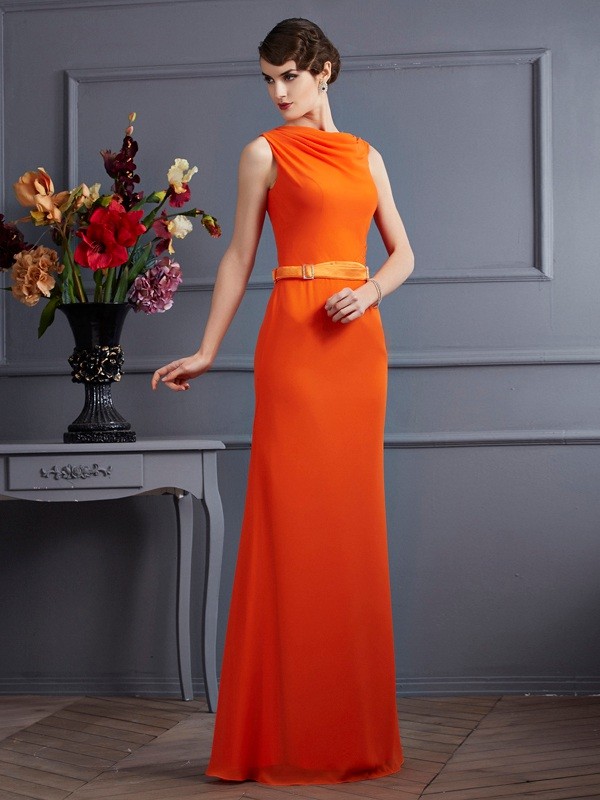 Sheath/Column High Neck Sleeveless Sash/Ribbon/Belt Long Chiffon Dresses 5994