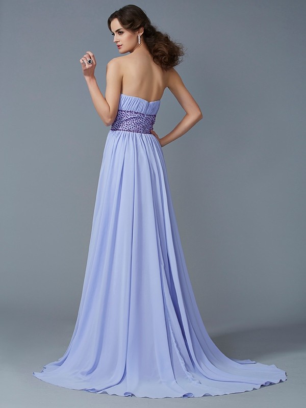 A-Line/Princess Strapless Sleeveless Beading Long Chiffon Dresses 4768