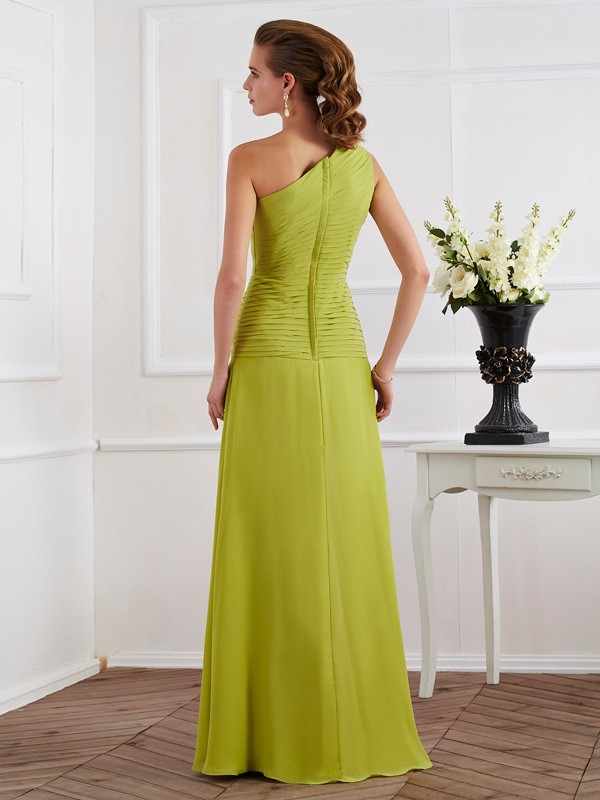 A-Line/Princess One-Shoulder Sleeveless Pleats Long Chiffon Dresses 3927