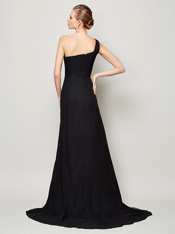 Sheath/Column One-Shoulder Sleeveless Pleats Long Chiffon Dresses 6202